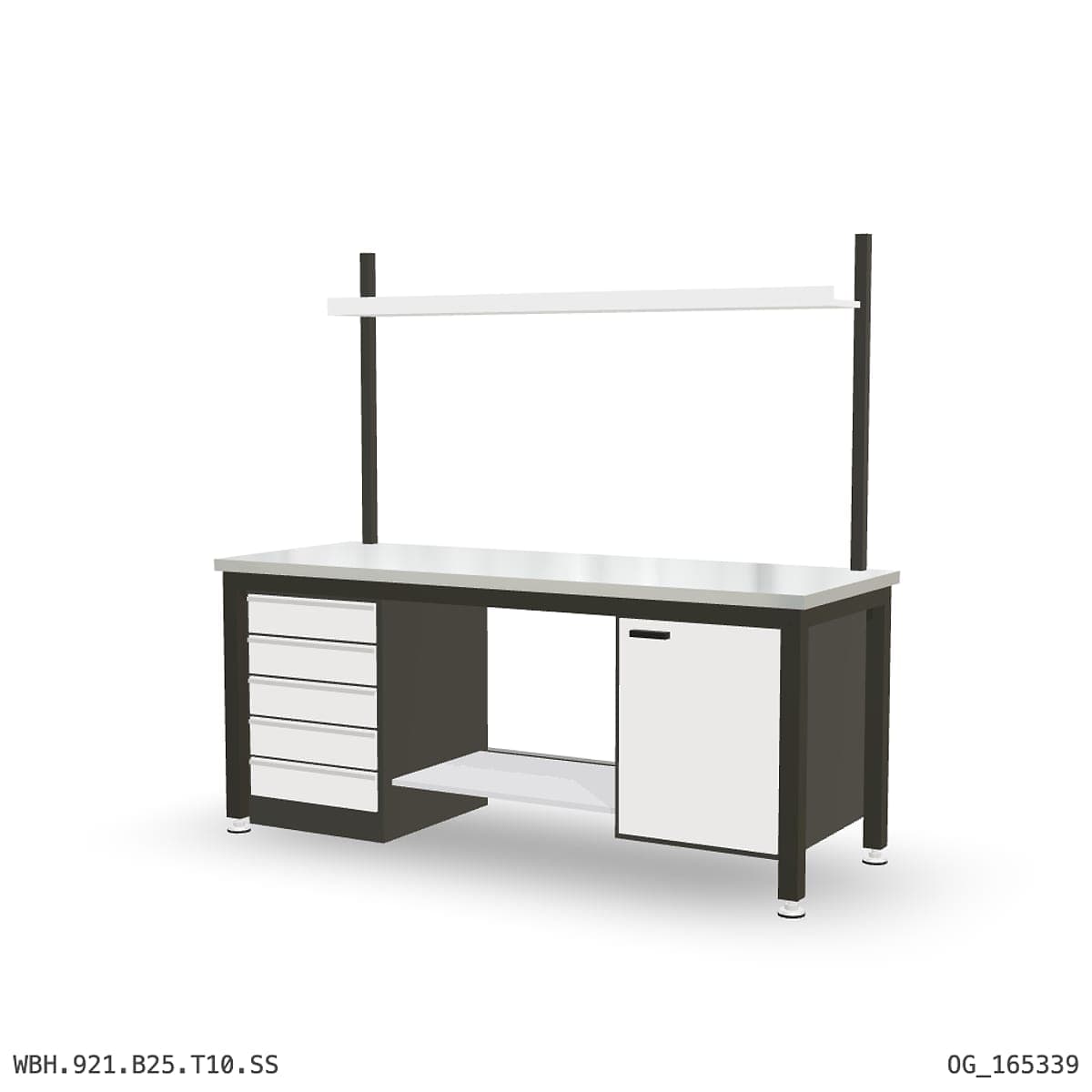 Heavy Duty Workbench 2100mm — Stainless Steel (1.2mm 304), under-bench storage + overhead shelving by Boscotek