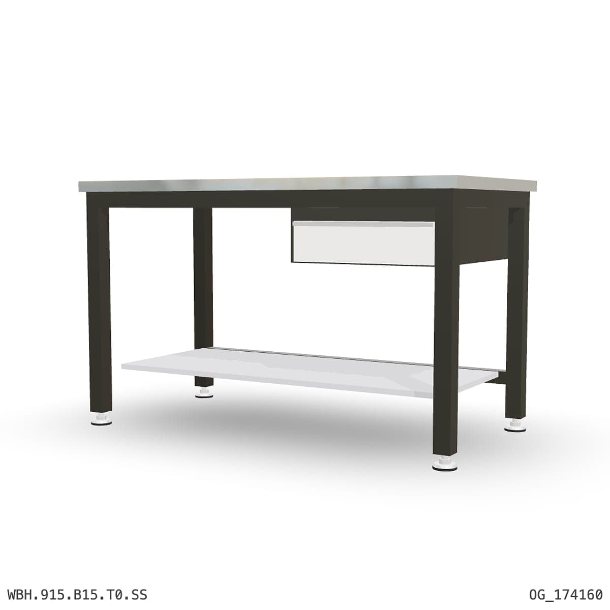 Heavy Duty Workbench 1500mm — Stainless Steel (1.2mm 304), under-bench storage by Boscotek