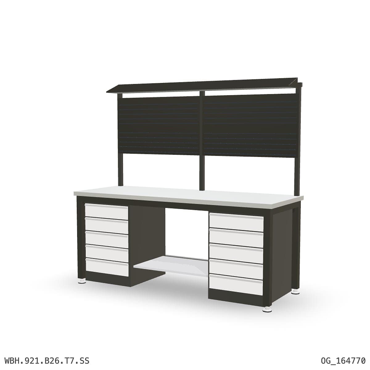 Heavy Duty Workbench 2100mm — Stainless Steel (1.2mm 304), under-bench storage + overhead shelving by Boscotek