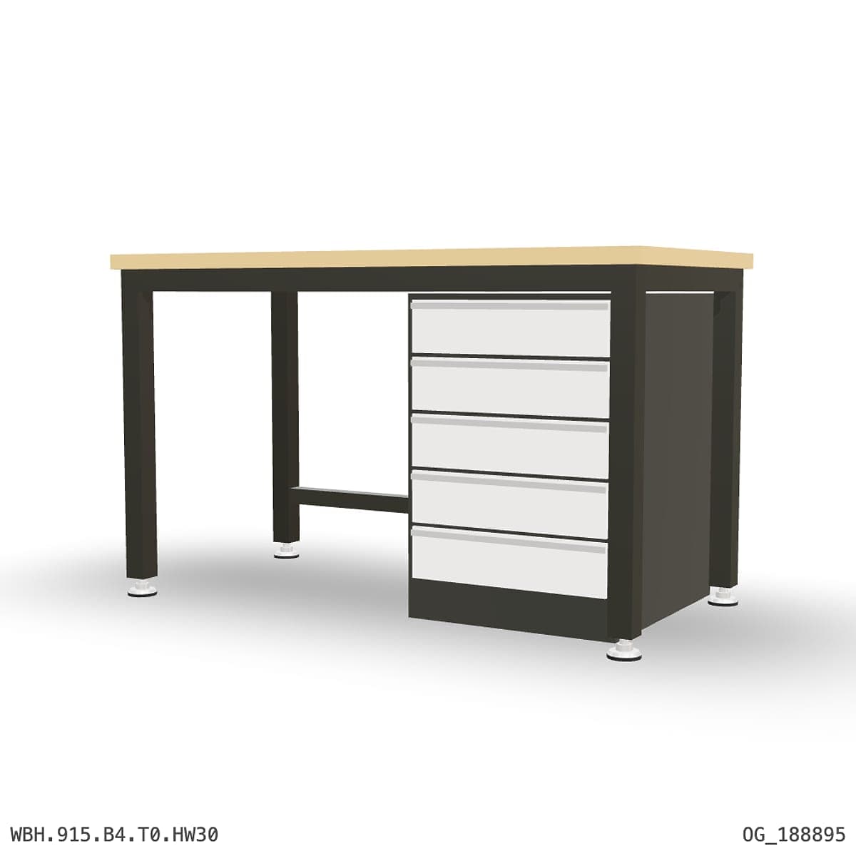Heavy Duty Workbench 1500mm — Hardwood Oak 30mm, under-bench storage by Boscotek