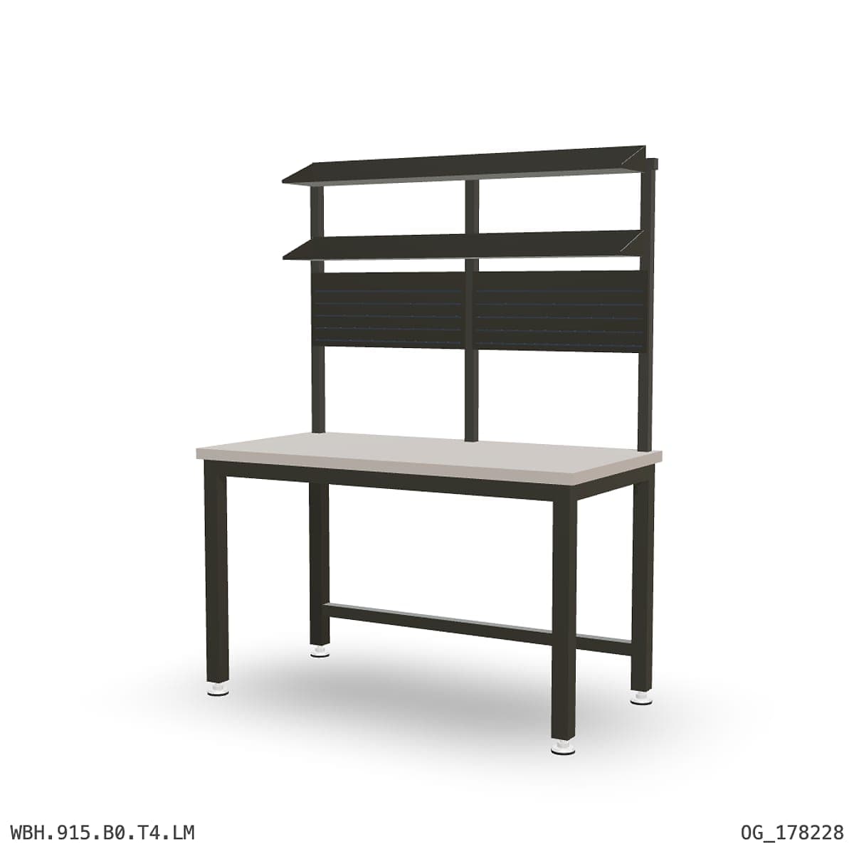 Heavy Duty Workbench 1500mm — Laminated Timber (42mm HDF), overhead shelving by Boscotek