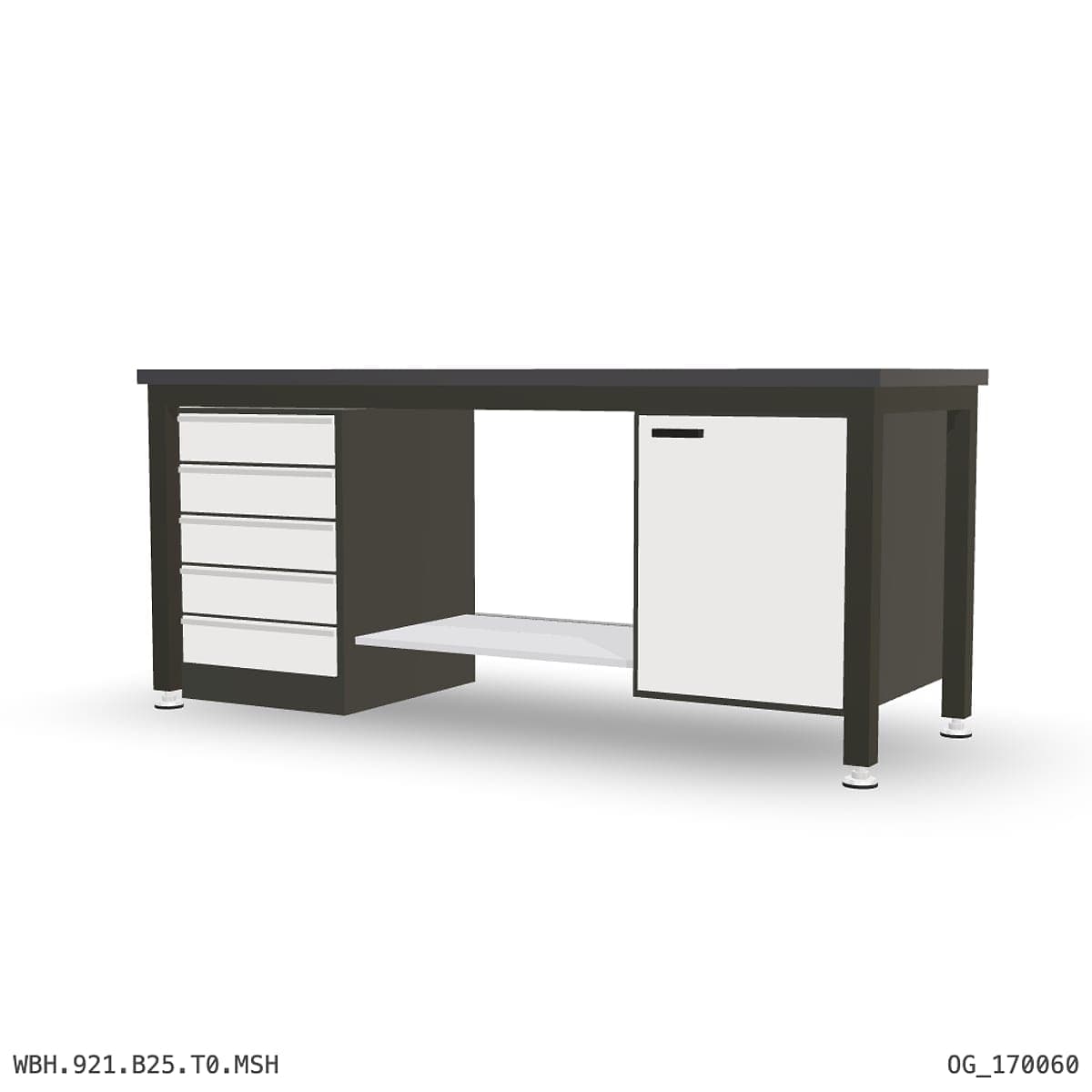 Heavy Duty Workbench 2100mm — 3mm Mild Steel (Heavy), under-bench storage by Boscotek
