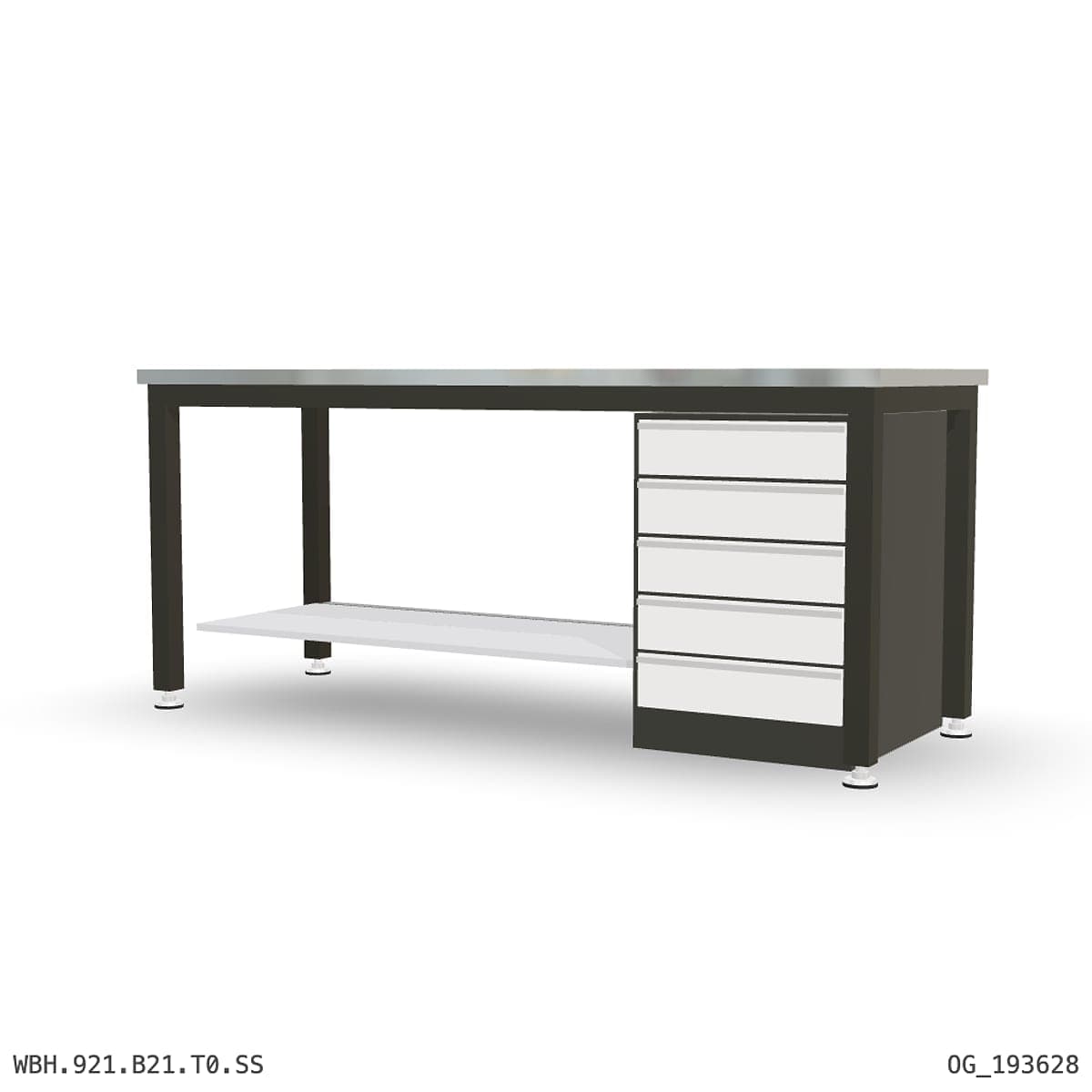 Heavy Duty Workbench 2100mm — Stainless Steel (1.2mm 304), under-bench storage by Boscotek