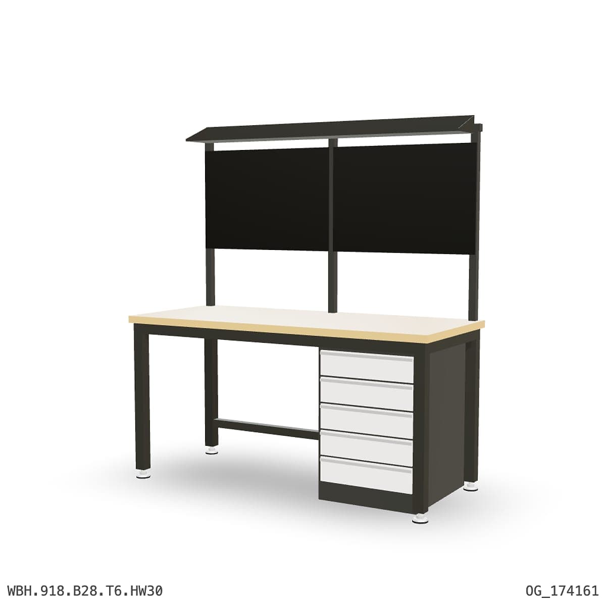 Heavy Duty Workbench 1800mm — Hardwood Oak 30mm, under-bench storage + overhead shelving by Boscotek