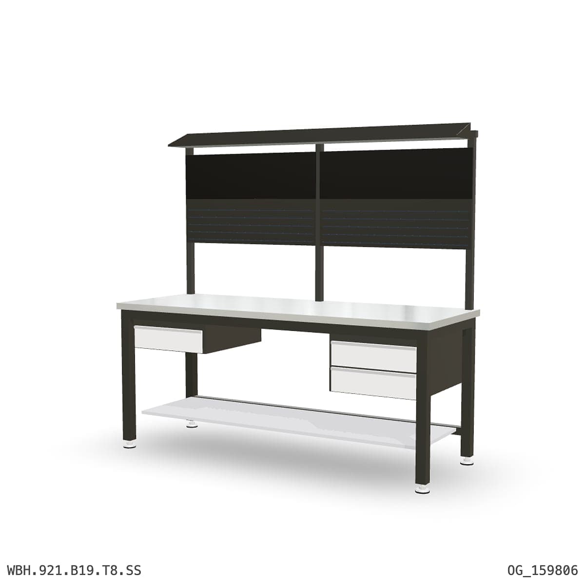 Heavy Duty Workbench 2100mm — Stainless Steel (1.2mm 304), under-bench storage + overhead shelving by Boscotek
