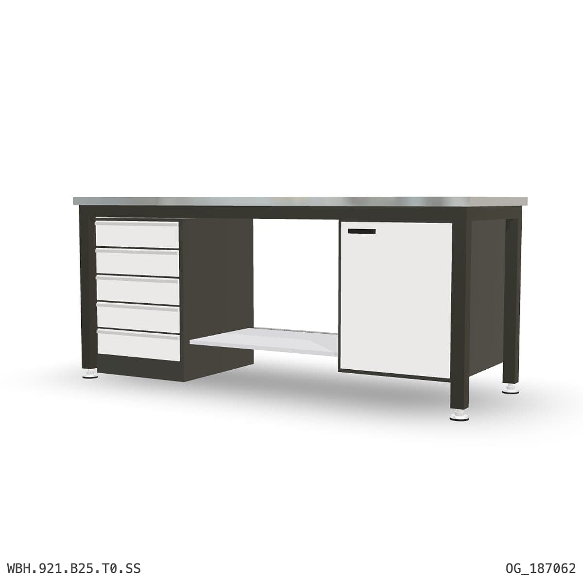 Heavy Duty Workbench 2100mm — Stainless Steel (1.2mm 304), under-bench storage by Boscotek