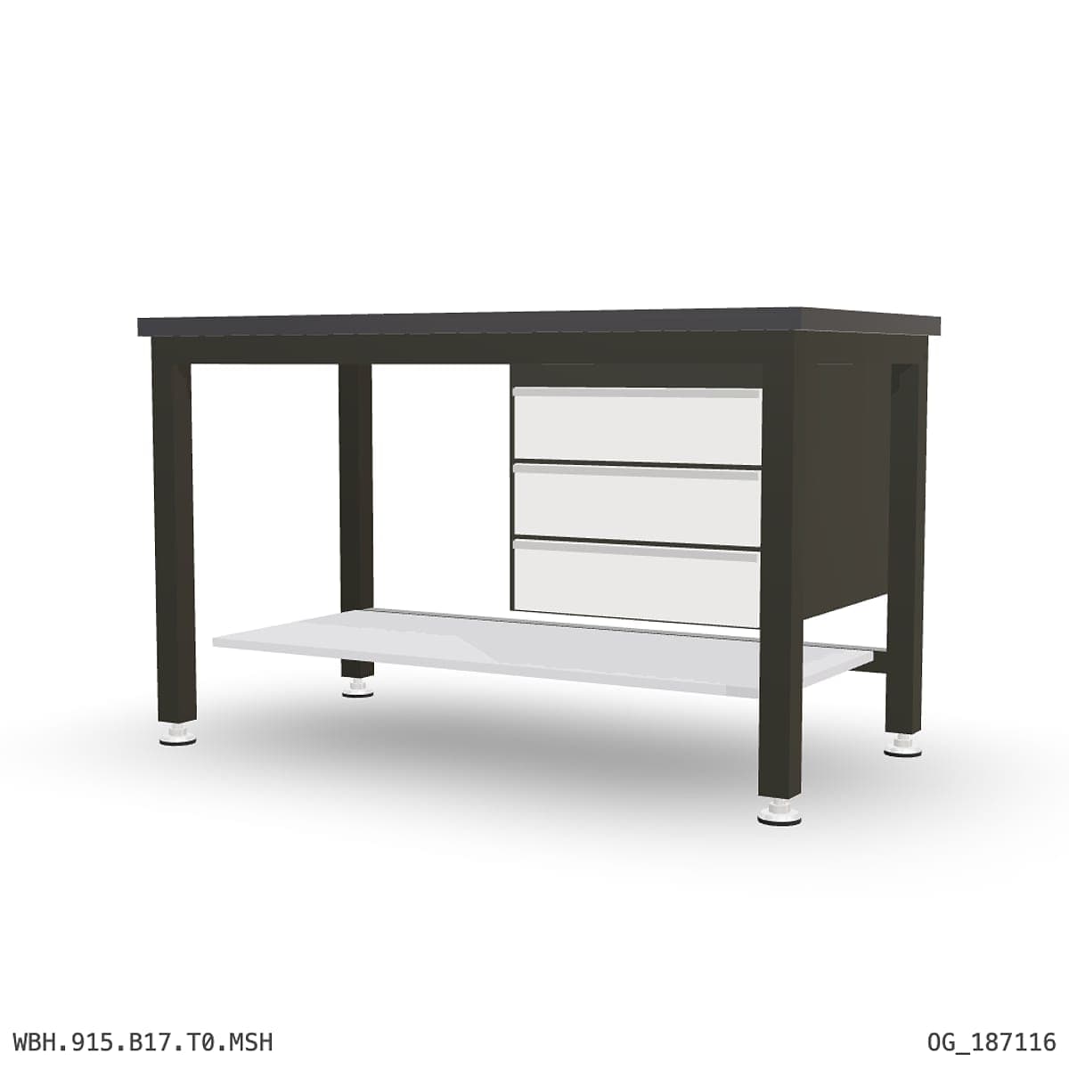 Heavy Duty Workbench 1500mm — 3mm Mild Steel (Heavy), under-bench storage by Boscotek