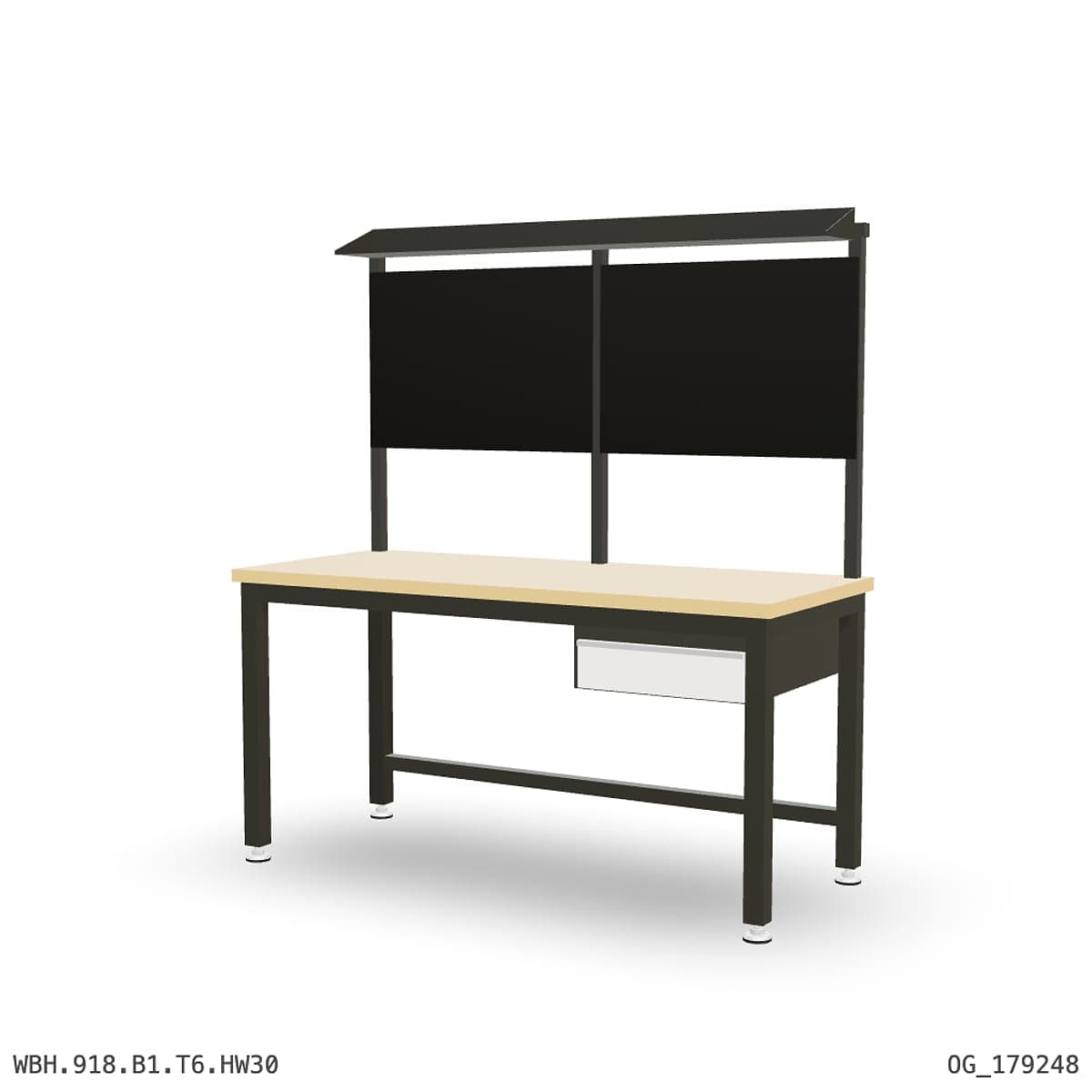Heavy Duty Workbench 1800mm — Hardwood Oak 30mm, under-bench storage + overhead shelving by Boscotek
