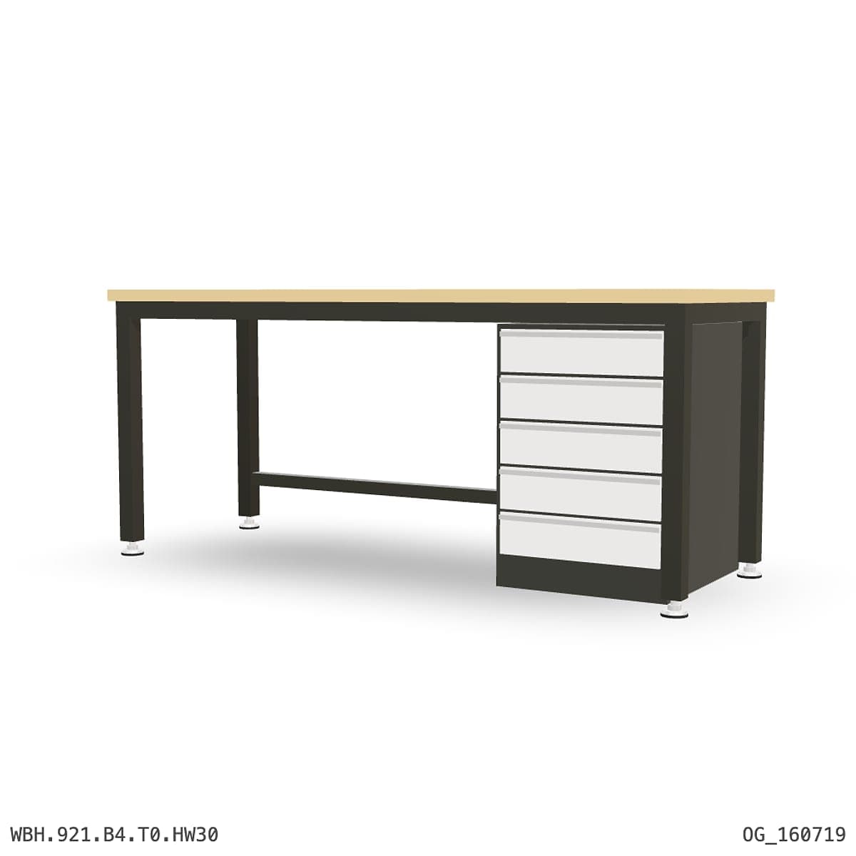 Heavy Duty Workbench 2100mm — Hardwood Oak 30mm, under-bench storage by Boscotek