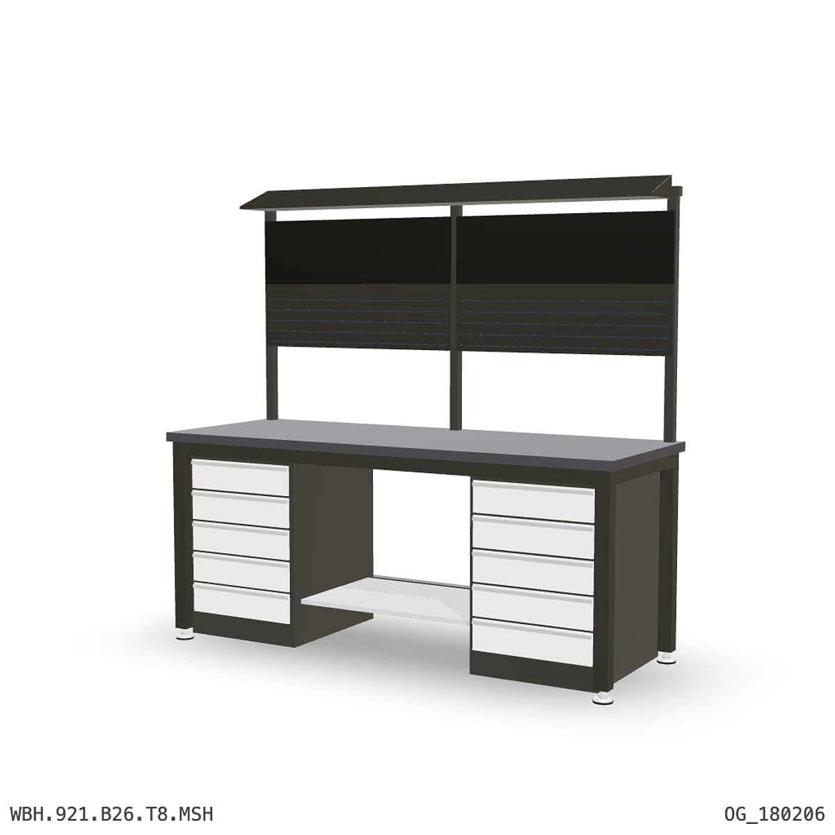 Heavy Duty Workbench 2100mm — 3mm Mild Steel (Heavy), under-bench storage + overhead shelving by Boscotek