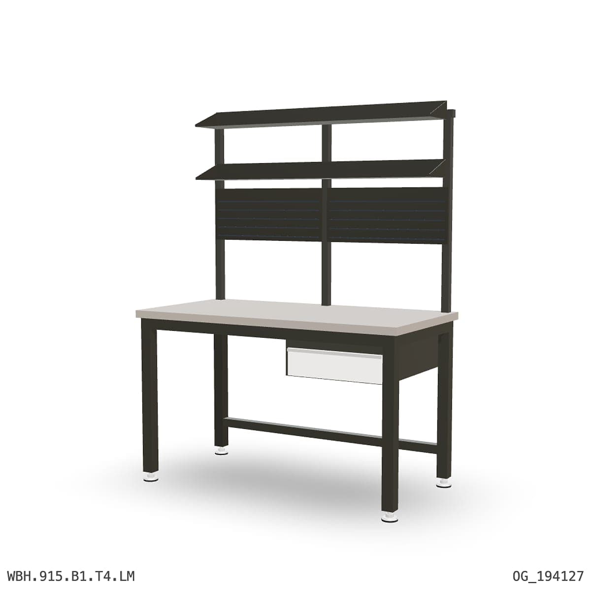 Heavy Duty Workbench 1500mm — Laminated Timber (42mm HDF), under-bench storage + overhead shelving by Boscotek
