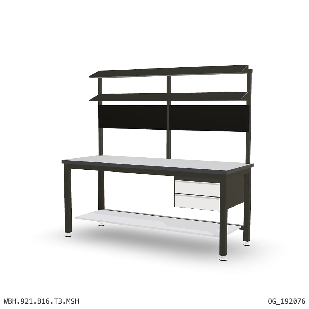 Heavy Duty Workbench 2100mm — 3mm Mild Steel (Heavy), under-bench storage + overhead shelving by Boscotek