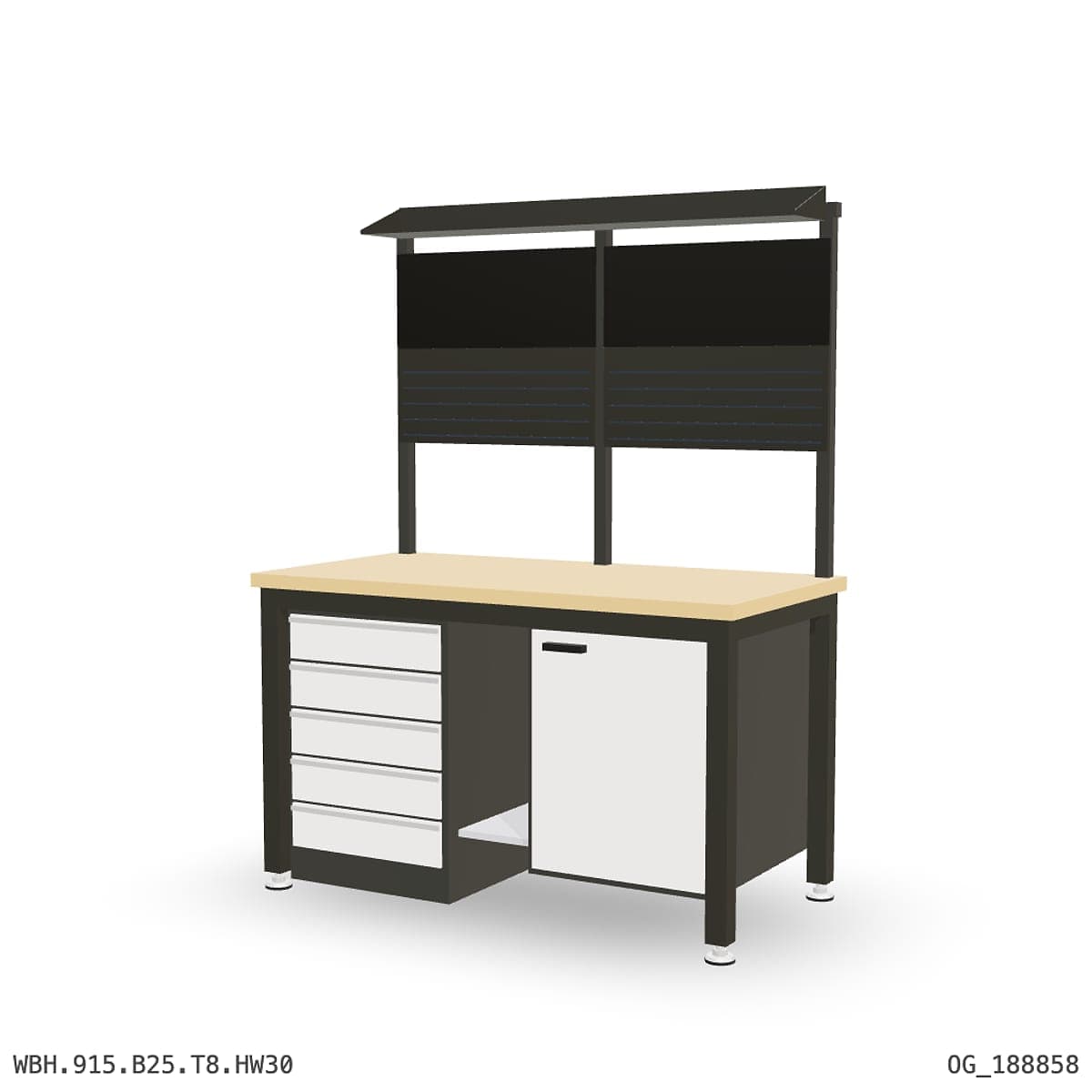 Heavy Duty Workbench 1500mm — Hardwood Oak 30mm, under-bench storage + overhead shelving by Boscotek