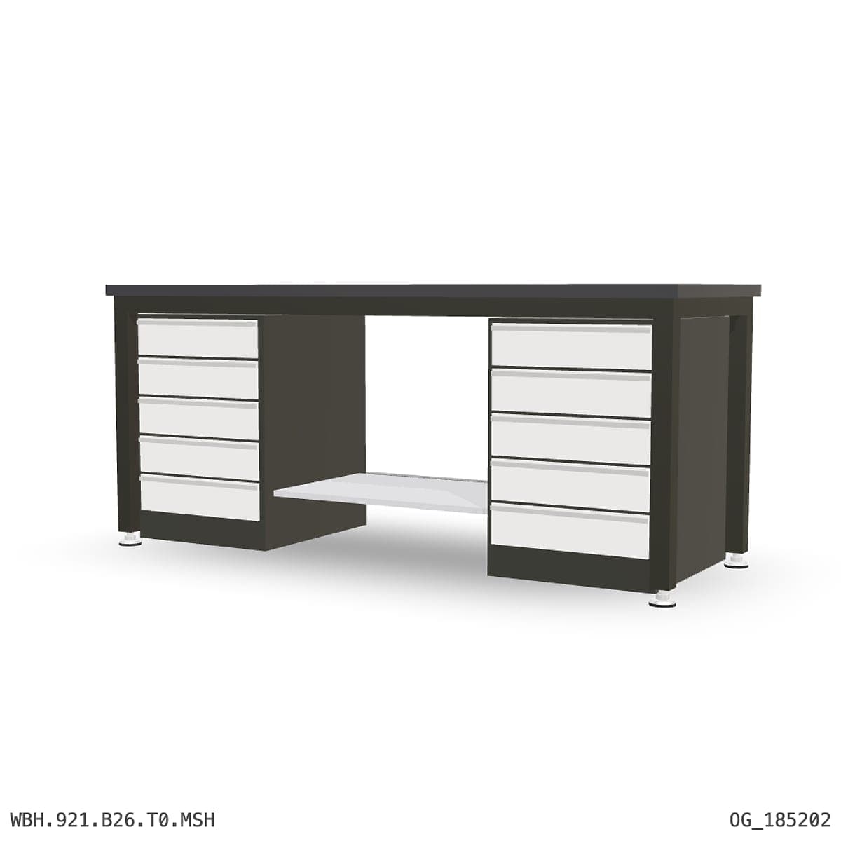 Heavy Duty Workbench 2100mm — 3mm Mild Steel (Heavy), under-bench storage by Boscotek
