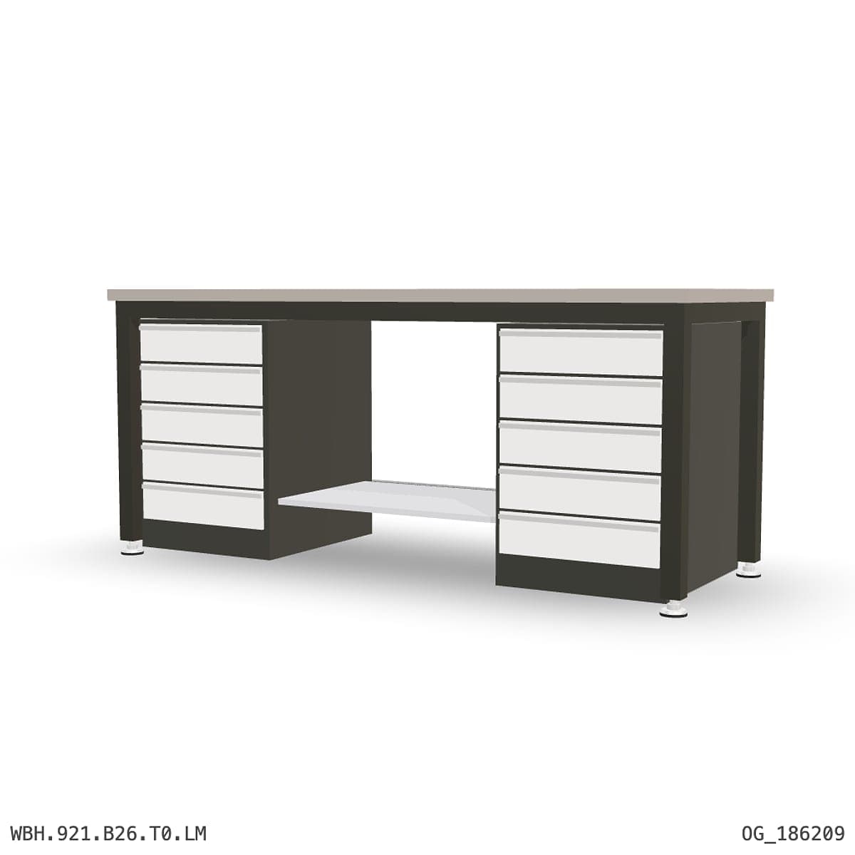 Heavy Duty Workbench 2100mm — Laminated Timber (42mm HDF), under-bench storage by Boscotek